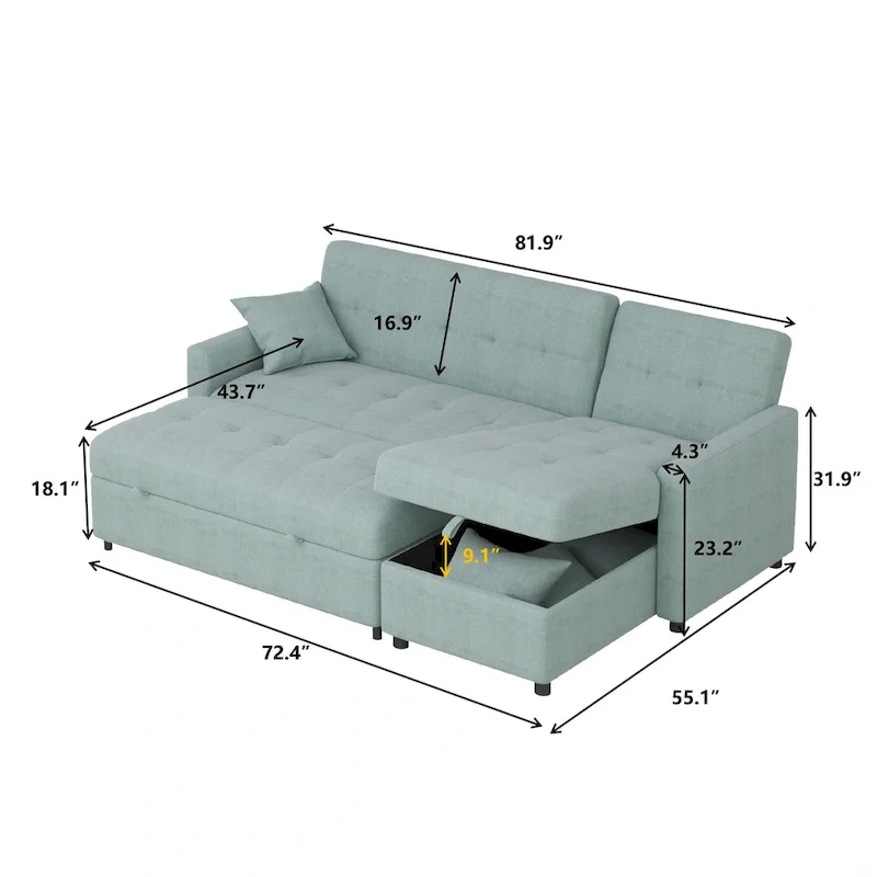 82  Wide Reversible Sleeper Sofa & Chaise