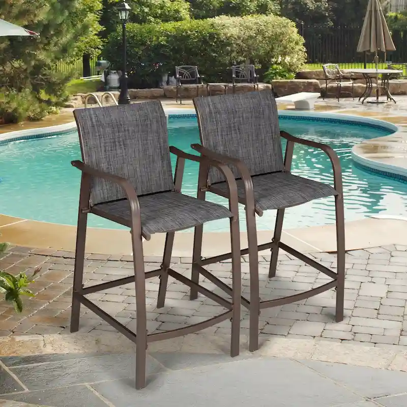 VredHom Outdoor Aluminum Bar Stool Set Patio Bar Chairs (Set of 2) - 21.7 W x 25.6 D x 43.7 H