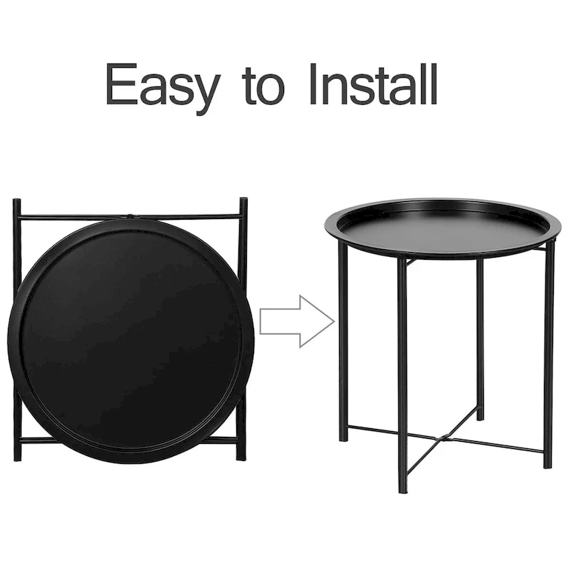 Folding Round TV Tray Tables, Small Round Steel Side Table, No Assembly Required - 18.5 x 18.5 x 19.7 in