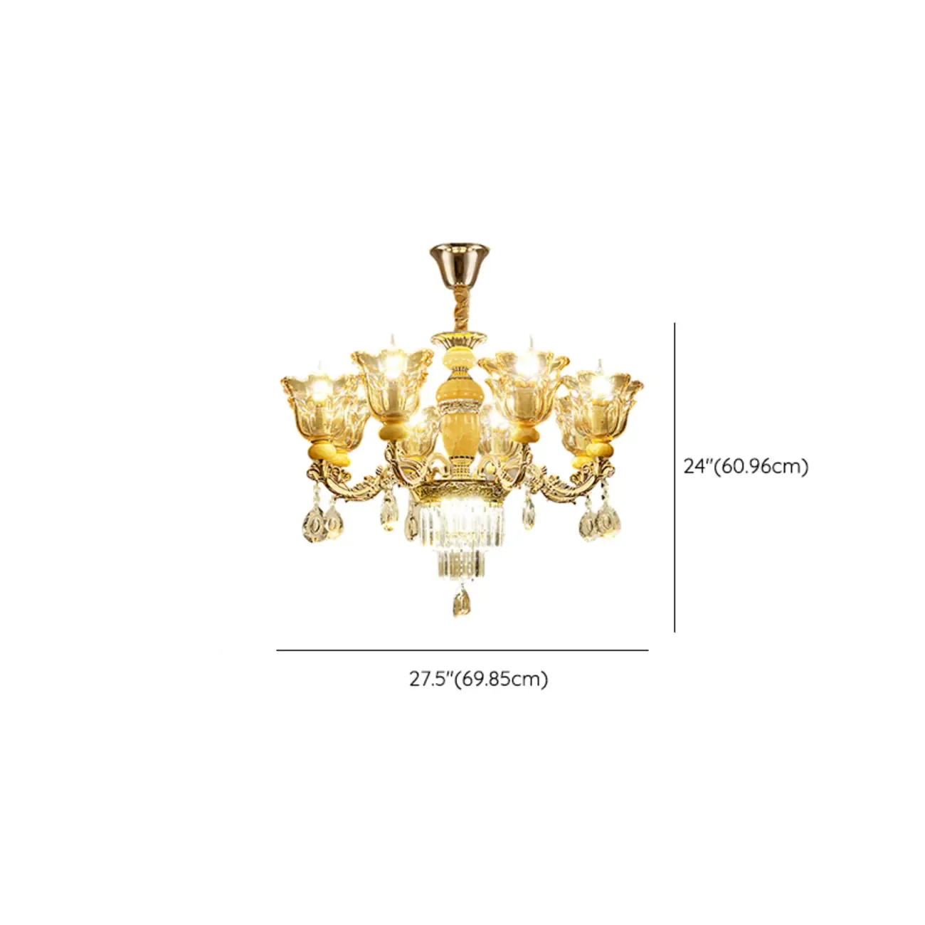 Adjustable Luxury Gold Flower Shape Clear Glass Chandelier