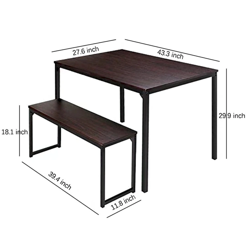 3 Piece Kitchen Table Set with Two Benches Dining Room Table Set 4