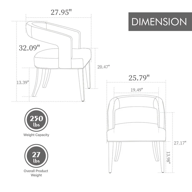25.79 Wide Modern Barrel Open Back Upholstered Accent Chair