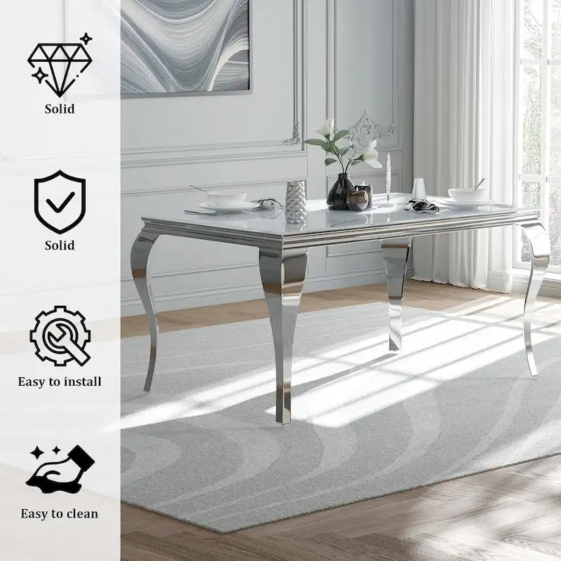 Mid Century Modern Glass Dining Table with Metal Cabriole Legs