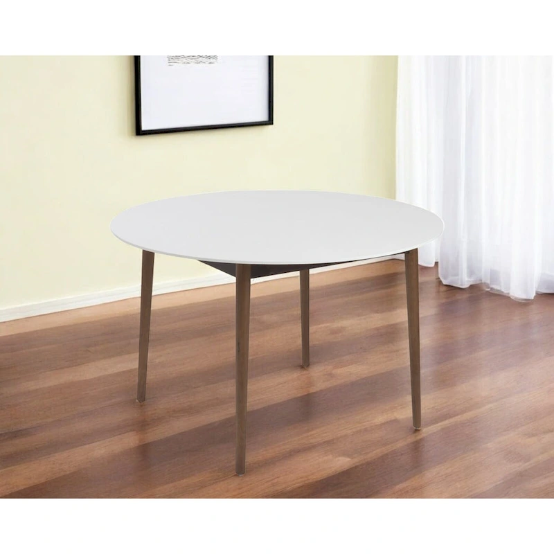 HomeRoots 47 White and Brown Rounded Dining Table