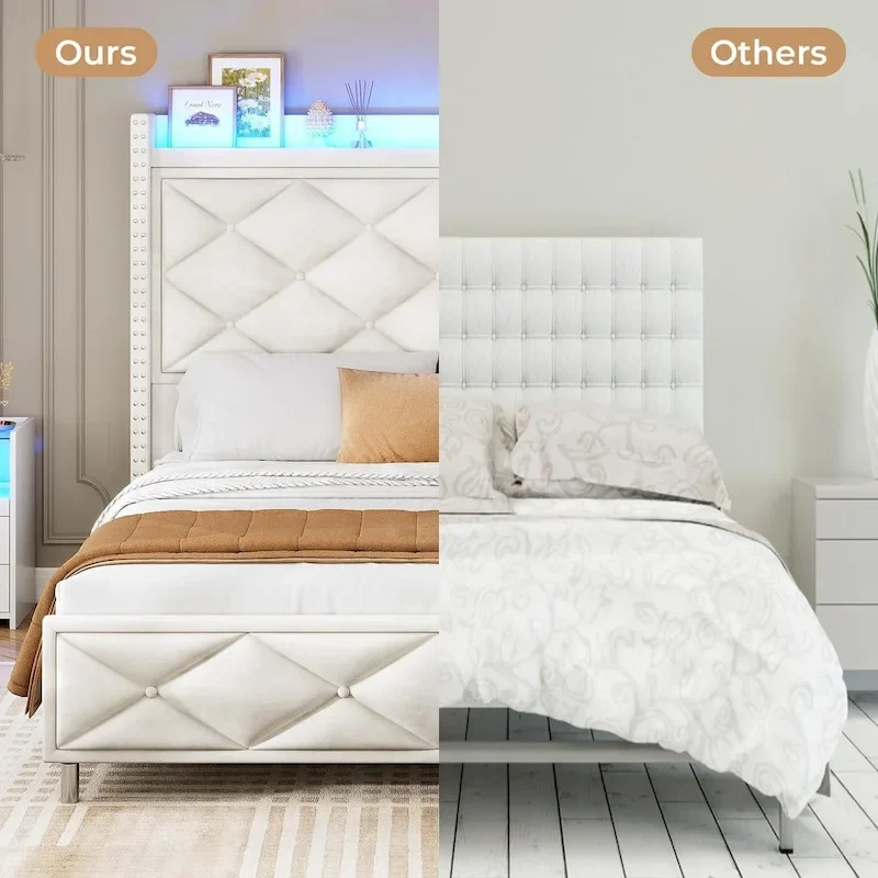 LED Bed Frame with 51.2 Tall Headboard Charging Station