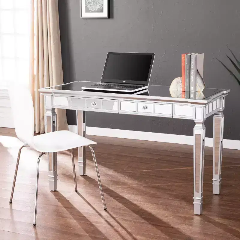 Glenview Glam Mirrored Writing Desk with Drawers - Silver - SEI