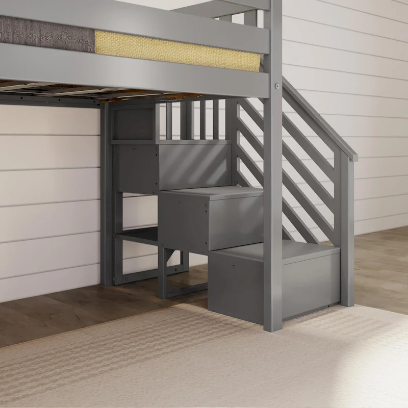 Max and Lily Classic Twin Low Loft with Stairs, Easy Slide and Curtain
