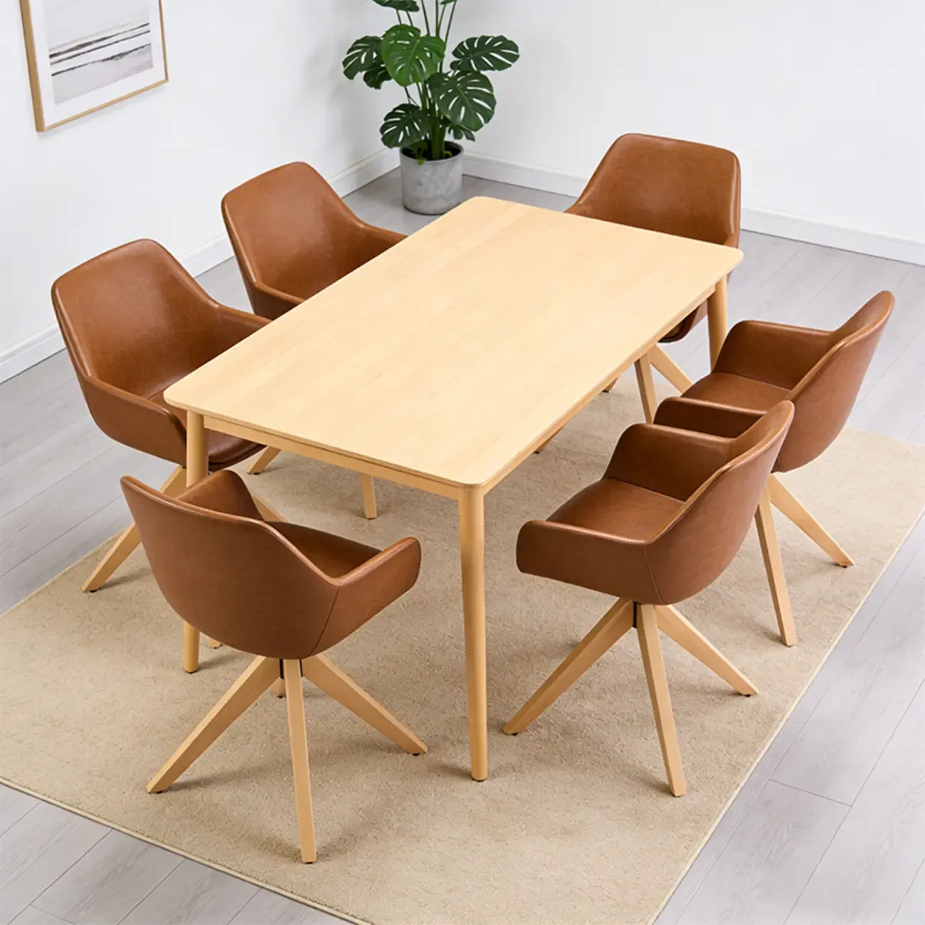 Swivel Brown Faux Leather Arm Dining Chair Set of 2