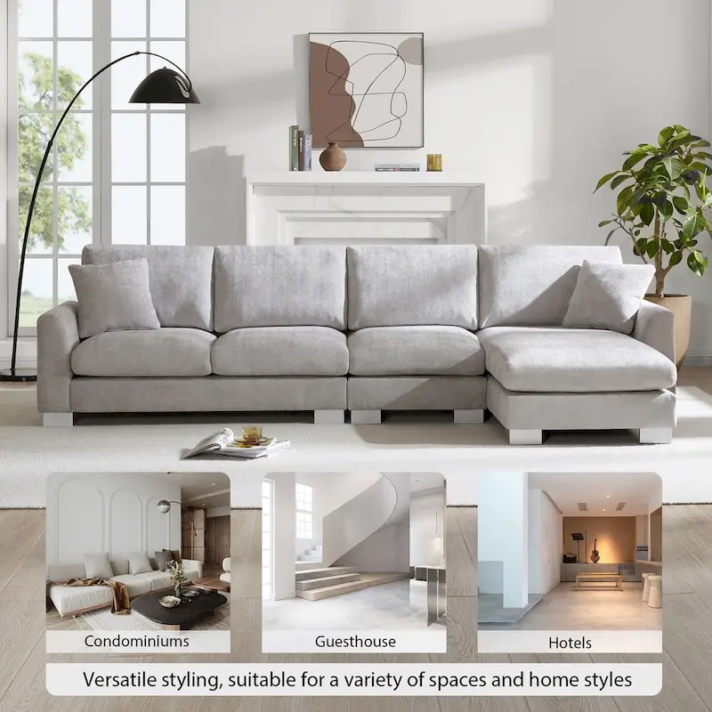 Chenille L-Shaped Sectional Sofa with Chaise - 4-5 Seat