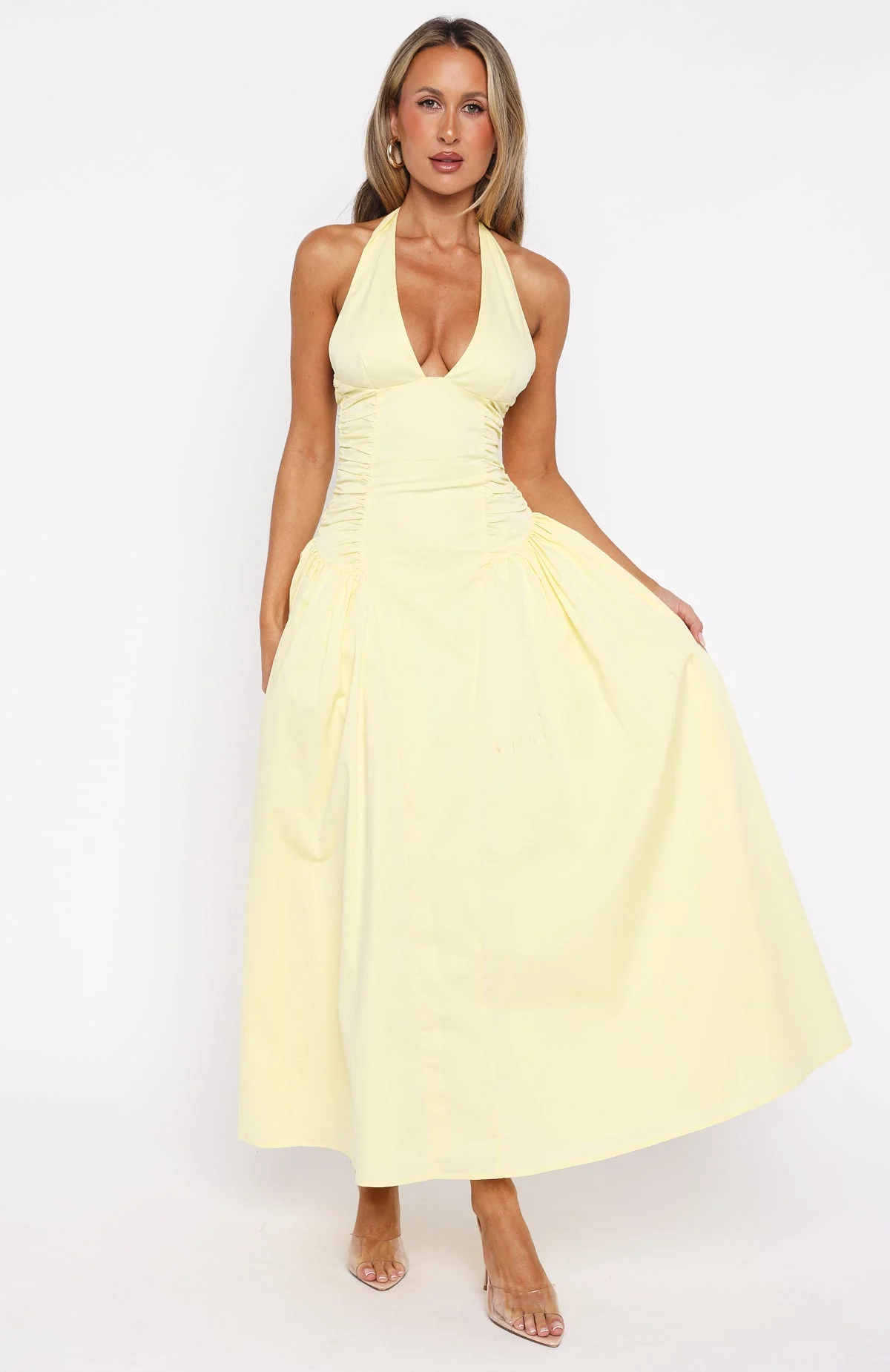 Tinsel Trouble Halter Midi Dress Lemon