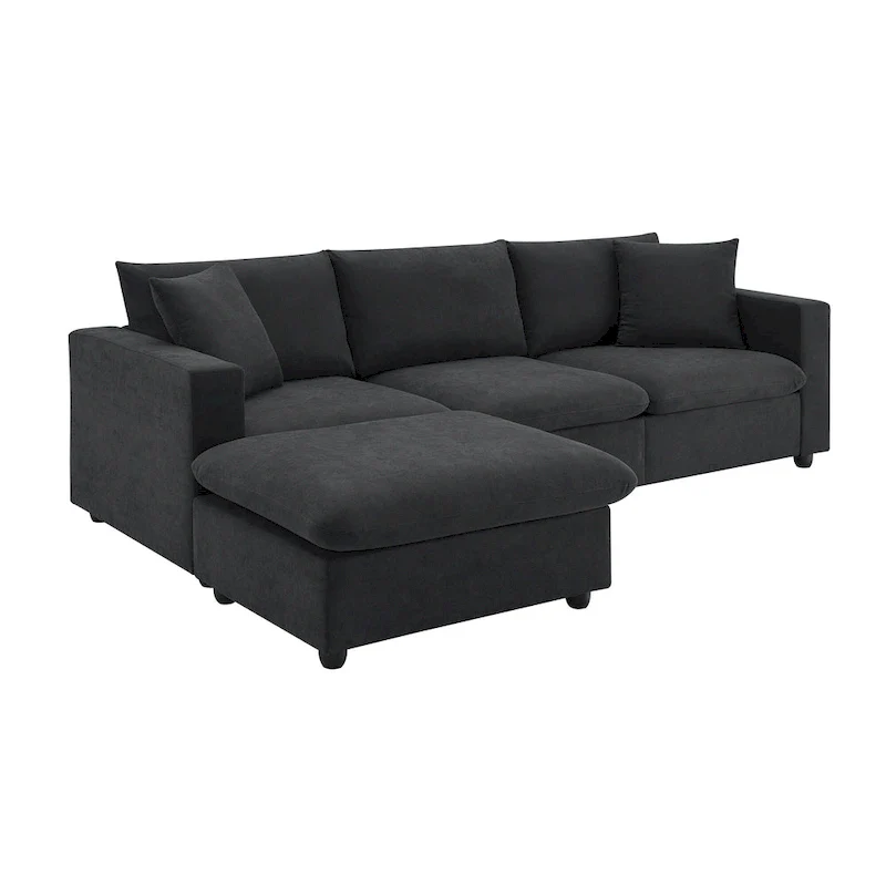 Modern 4-Seat L-Shaped Sectional Sofa, with 2 Free pillows, Convertible Ottoman