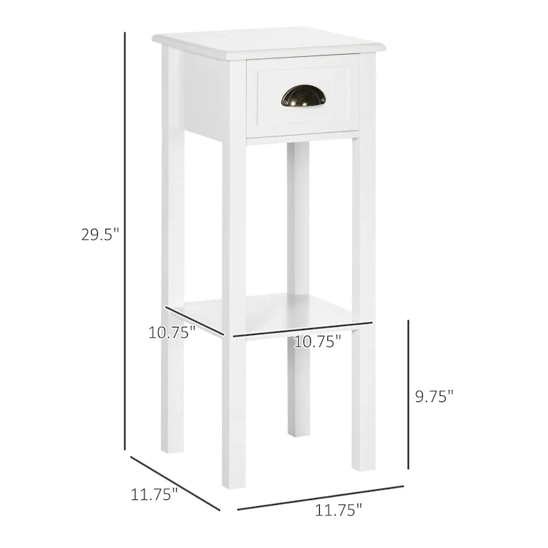 2-Tier Narrow Side Table with Drawer and Bottom Shelf