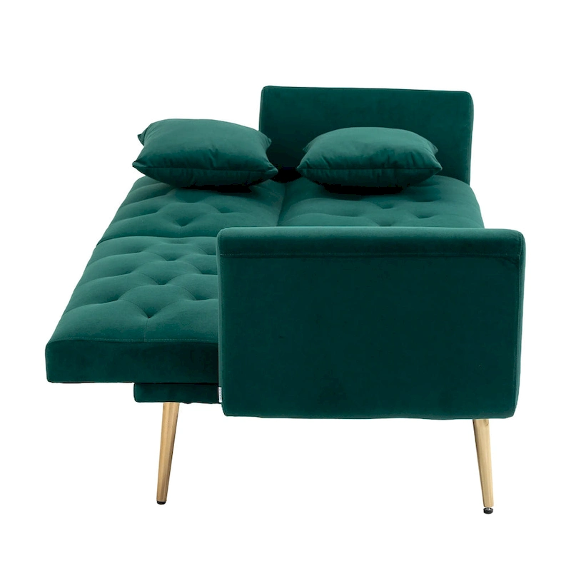 65.35 Velvet Futon Sofa Bed with Adjustable Backrest