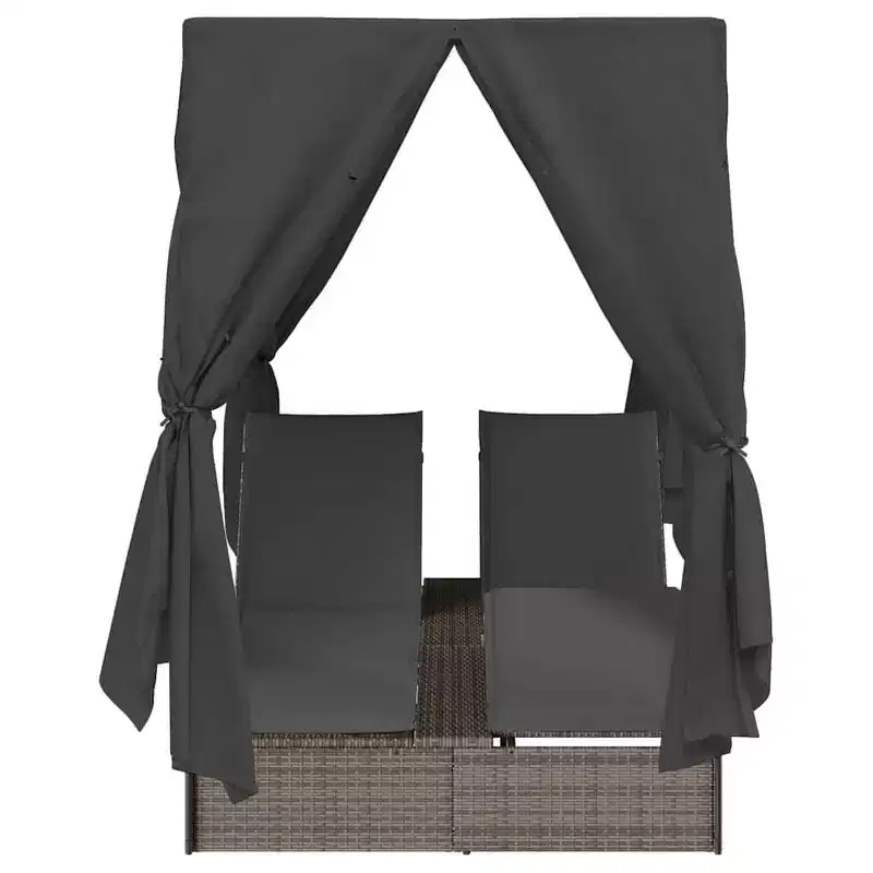 vidaXL Double Sun Lounger Grey 80.71 x 50.79 x 78.74 in Poly Rattan