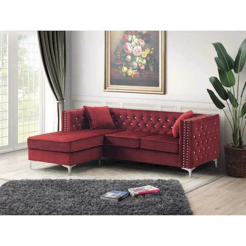 Paige Velvet Tufted Sofa with Chaise