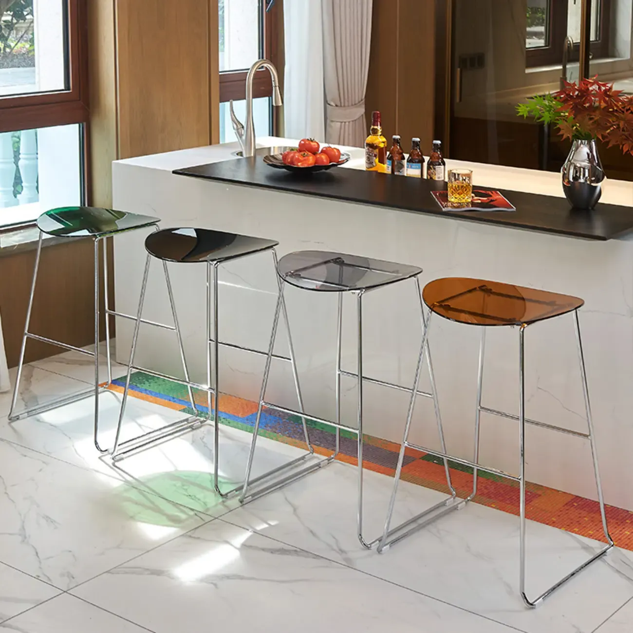 Modern Minimalist Backless Sled Sleek Acrylic Bar Stool