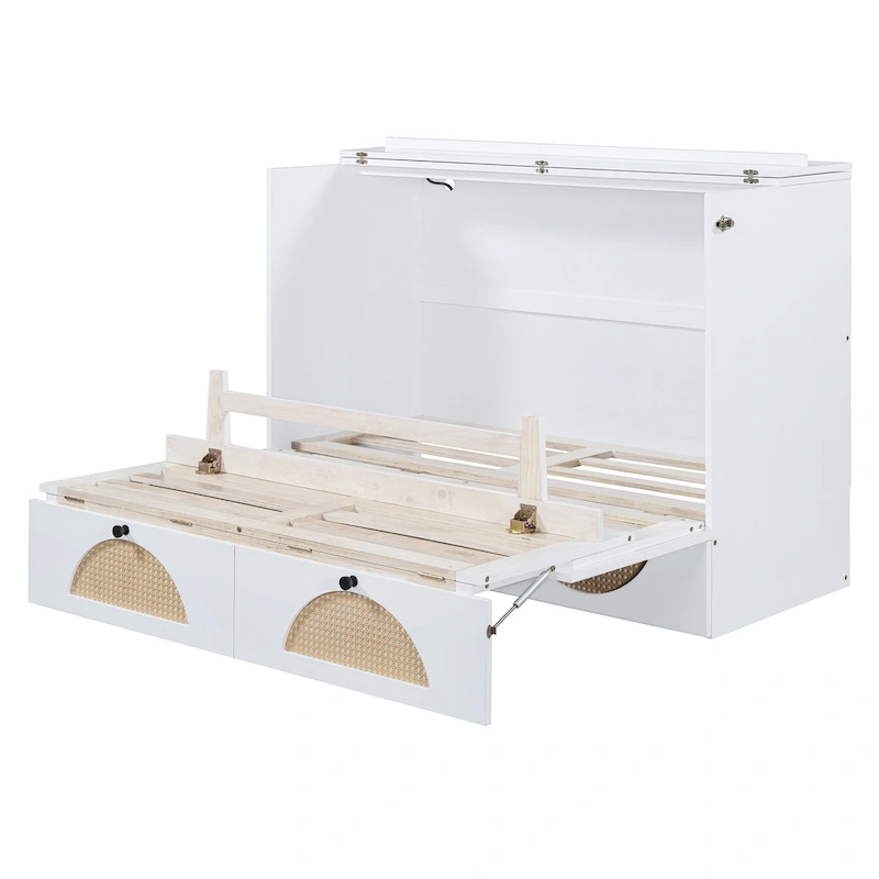 White Full Size Murphy Bed with Large Drawer, USB Ports, and Outlets