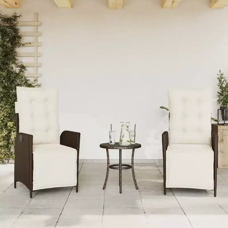 vidaXL 3 Piece Bistro Set with Cushions Brown Poly Rattan