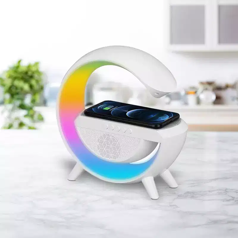ZTECH Bluetooth LED Wireless Charging Speaker with FM Radio, White