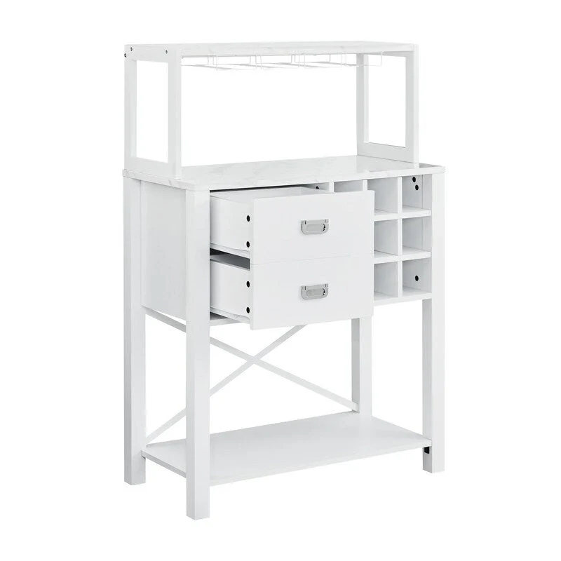 Blue / White Wood Buffet Bar Cabinet with Wine Rack, 9-Bottle Storage