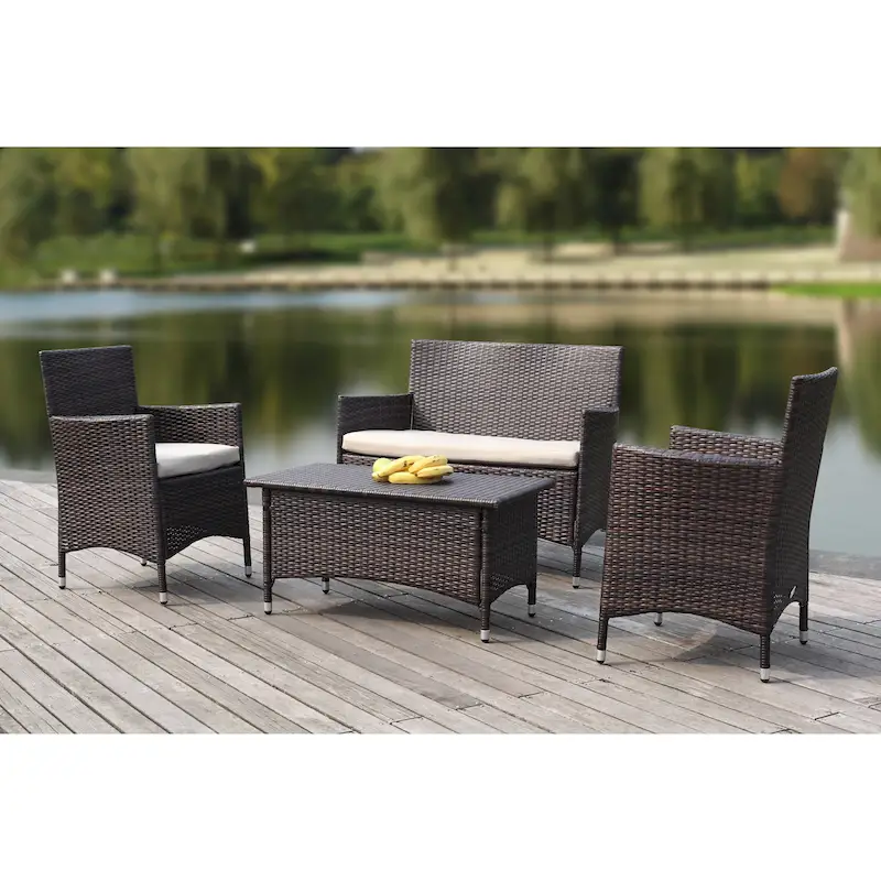 SAFAVIEH Outdoor Simka Brown/ Sand Patio Set (4-Piece) - 43W x 34D x 23H