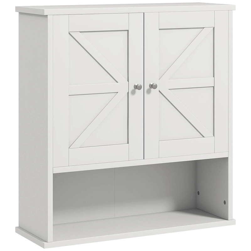 Bathroom Wall Cabinet, Wall Mounted Medicine Cabinet with Open Shelf & Adjustable Shelf, Storage for Laundry Room, White