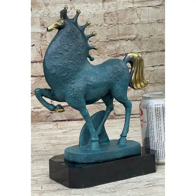 Abstract Modern Artwork Tang Horse Bronze Sculpture Marble Base Figurine Figure