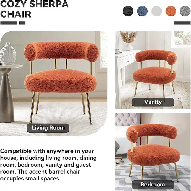 Modern Glam Upholstered Comfy Open-Back Accent Vanity Chair with Golden Legs