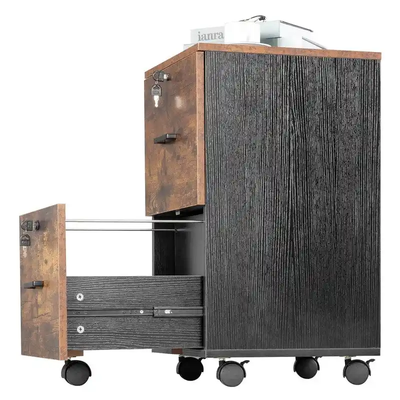 2-Drawer Rolling Wood File Cabinet with Lock