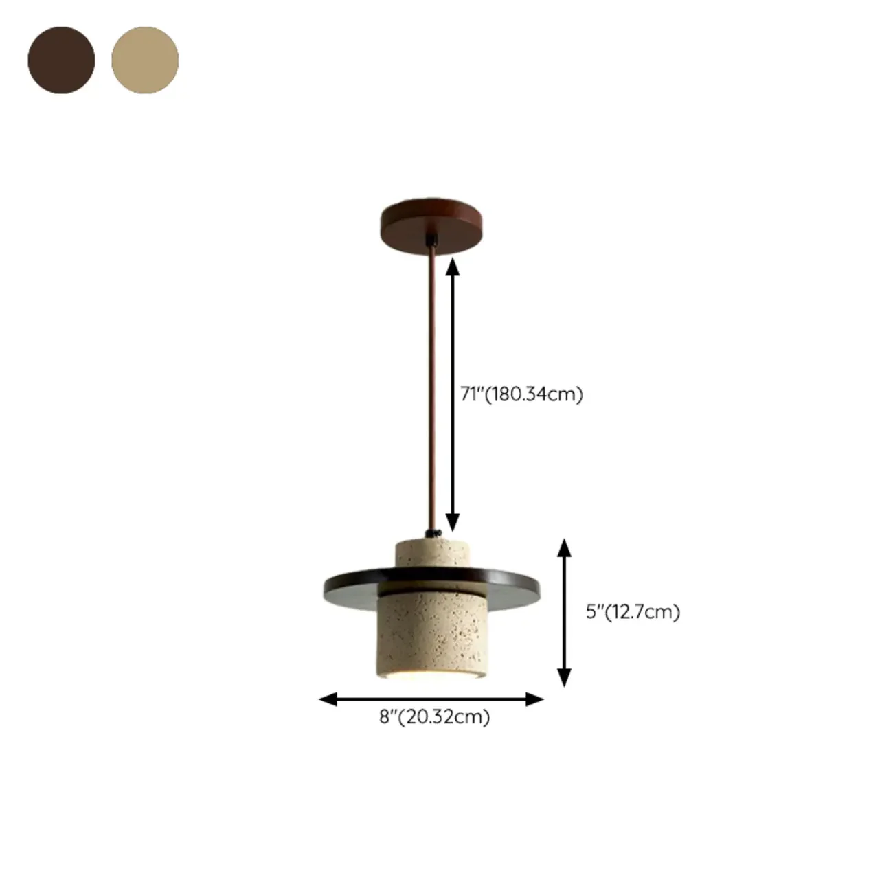 Modern Beige Stone Wood Disc Cylinder Pendant Light