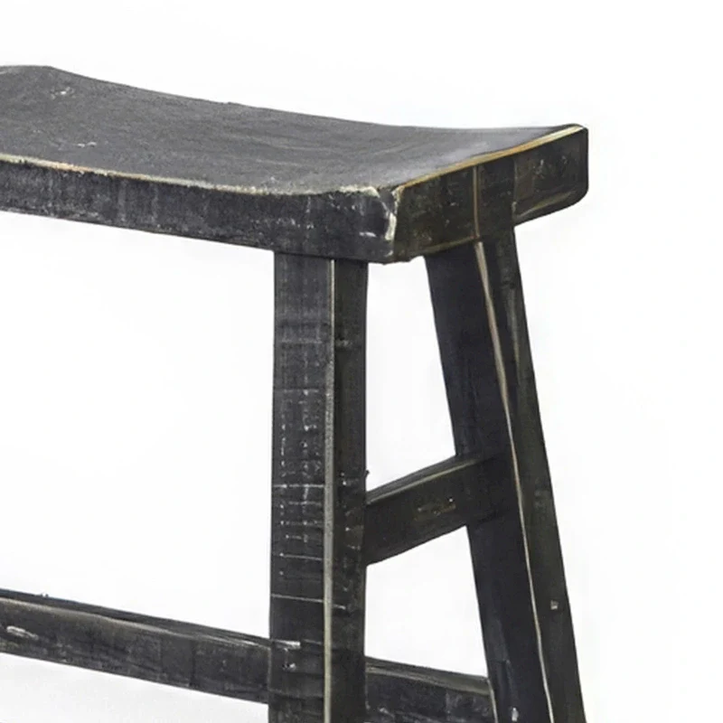 Rena Counter Height Bench, 33 Inch Rustic Black Mahogany Wood Frame