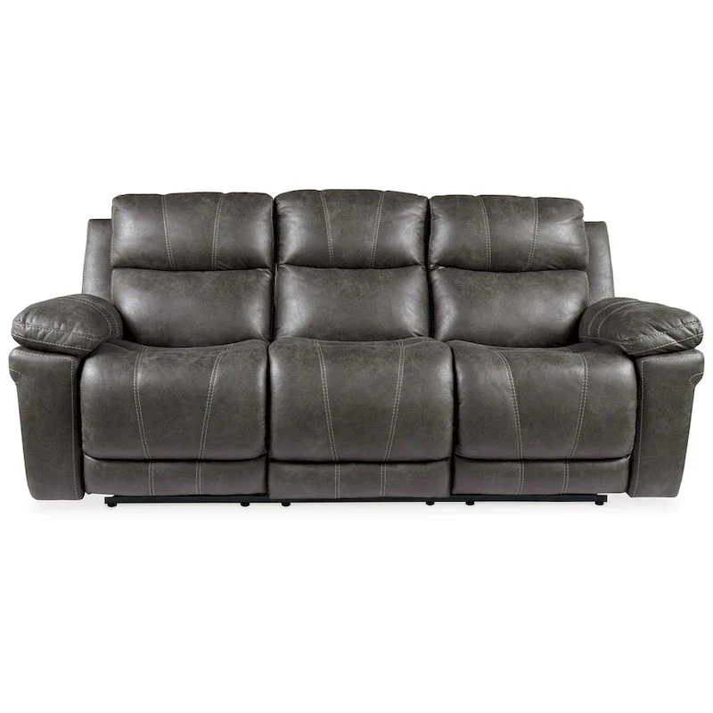 Power Recliner Adjustable Headrest Sofa, 89 Inch Gray Faux Leather