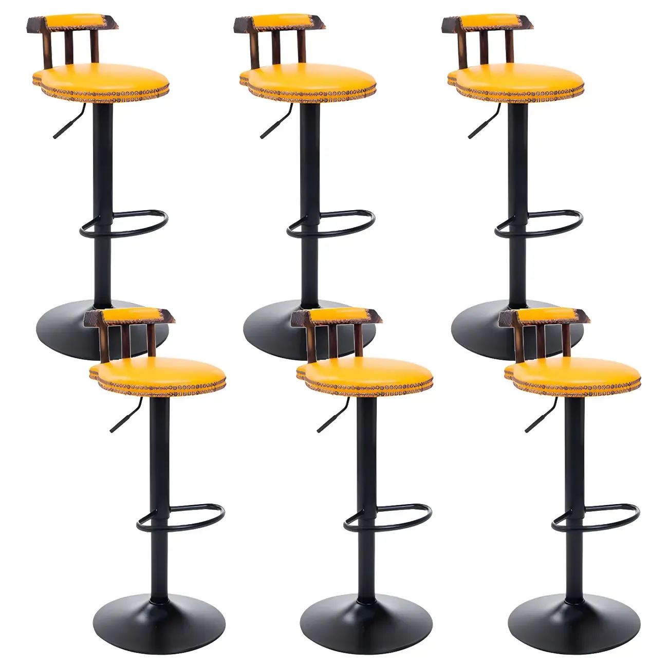 Industrial Round Leather Adjustable Bar Stools