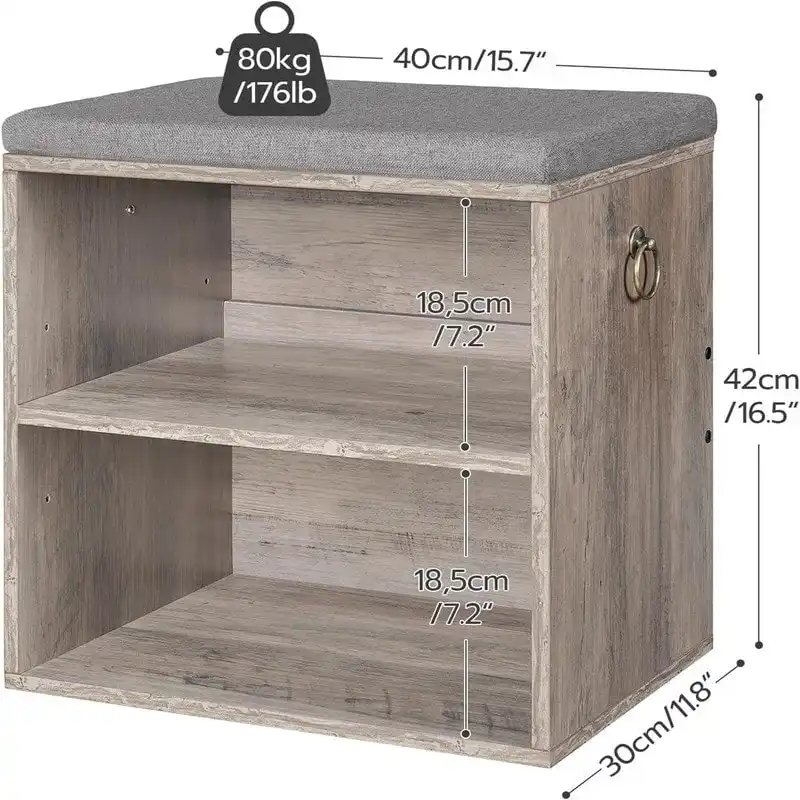 Small Shoe Bench with Cushion - 11.8 D x 15.7 W x 16.5 H