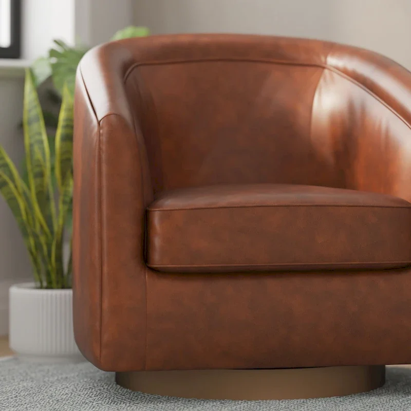 Barrel Accent Chair with 360 Swivel Vinyl Wrapped Base