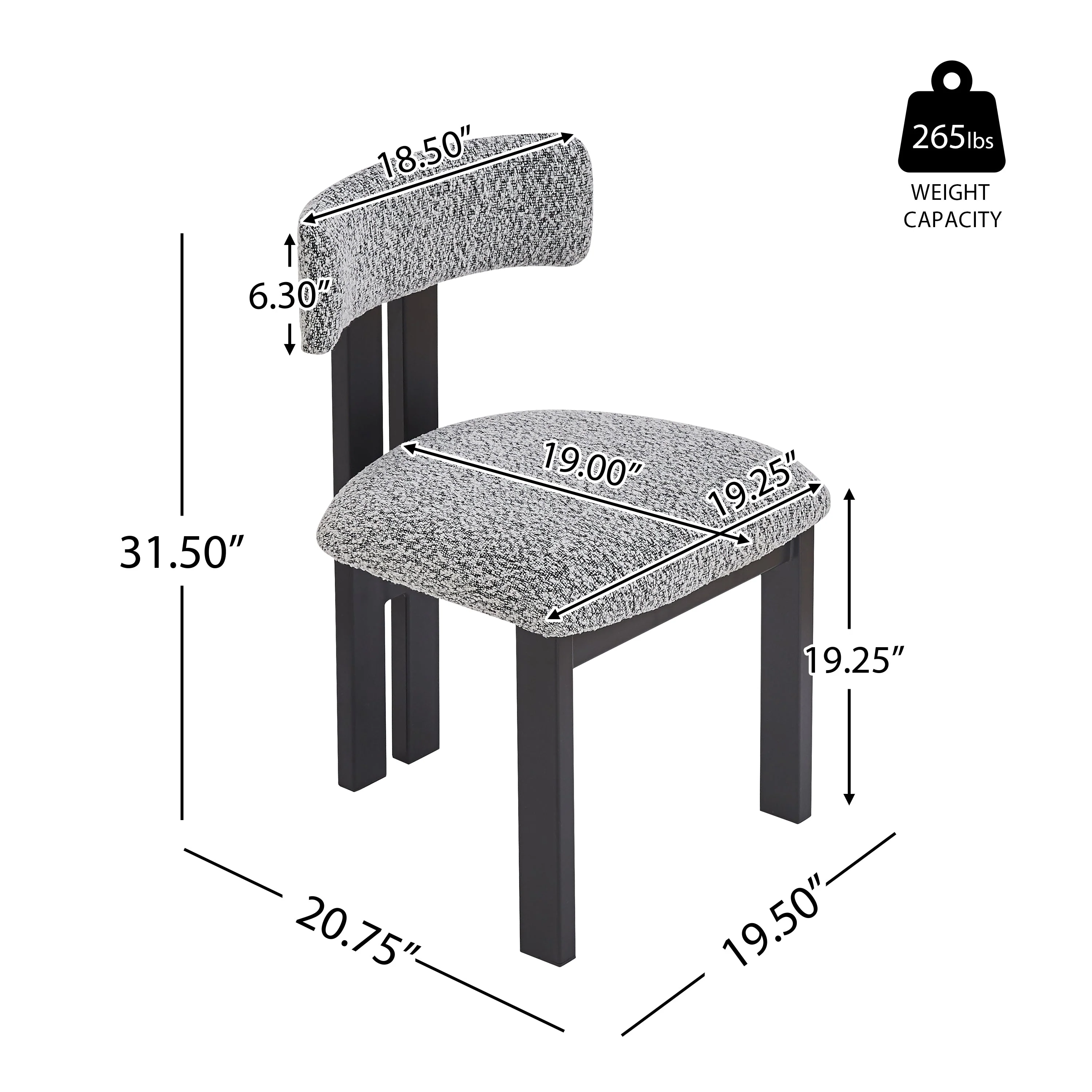 Set of 2 Modern Upholstered Dining Chairs Fabric with Sturdy Iron Frame