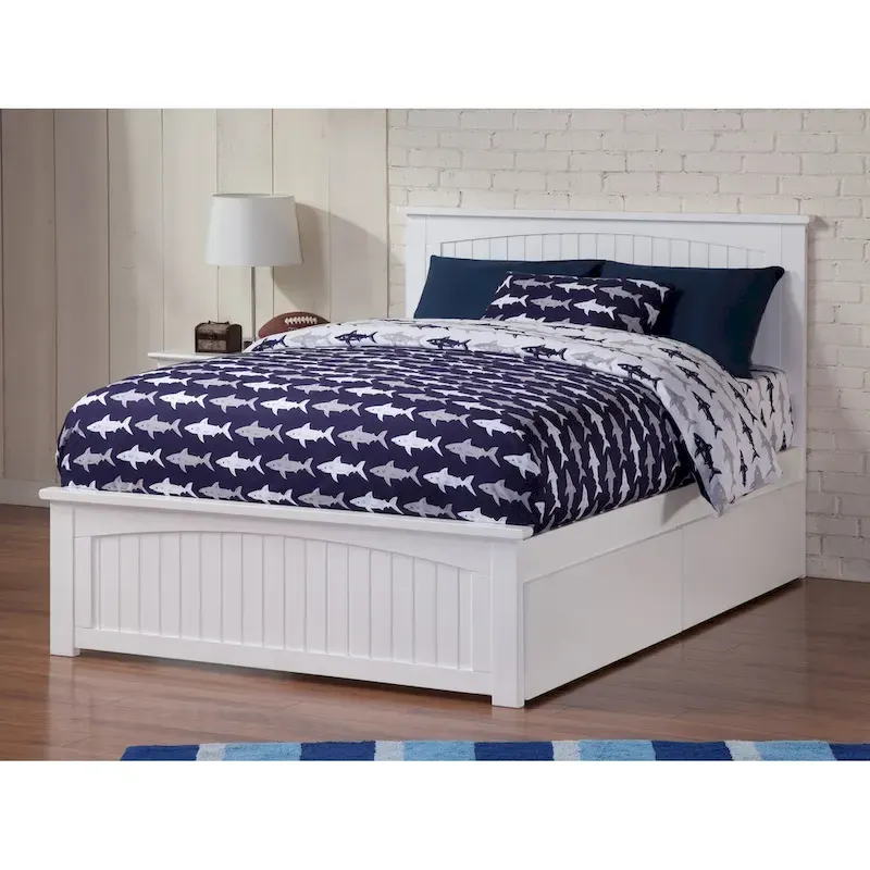 Full Platform Bed with 2 Bed Drawers in White