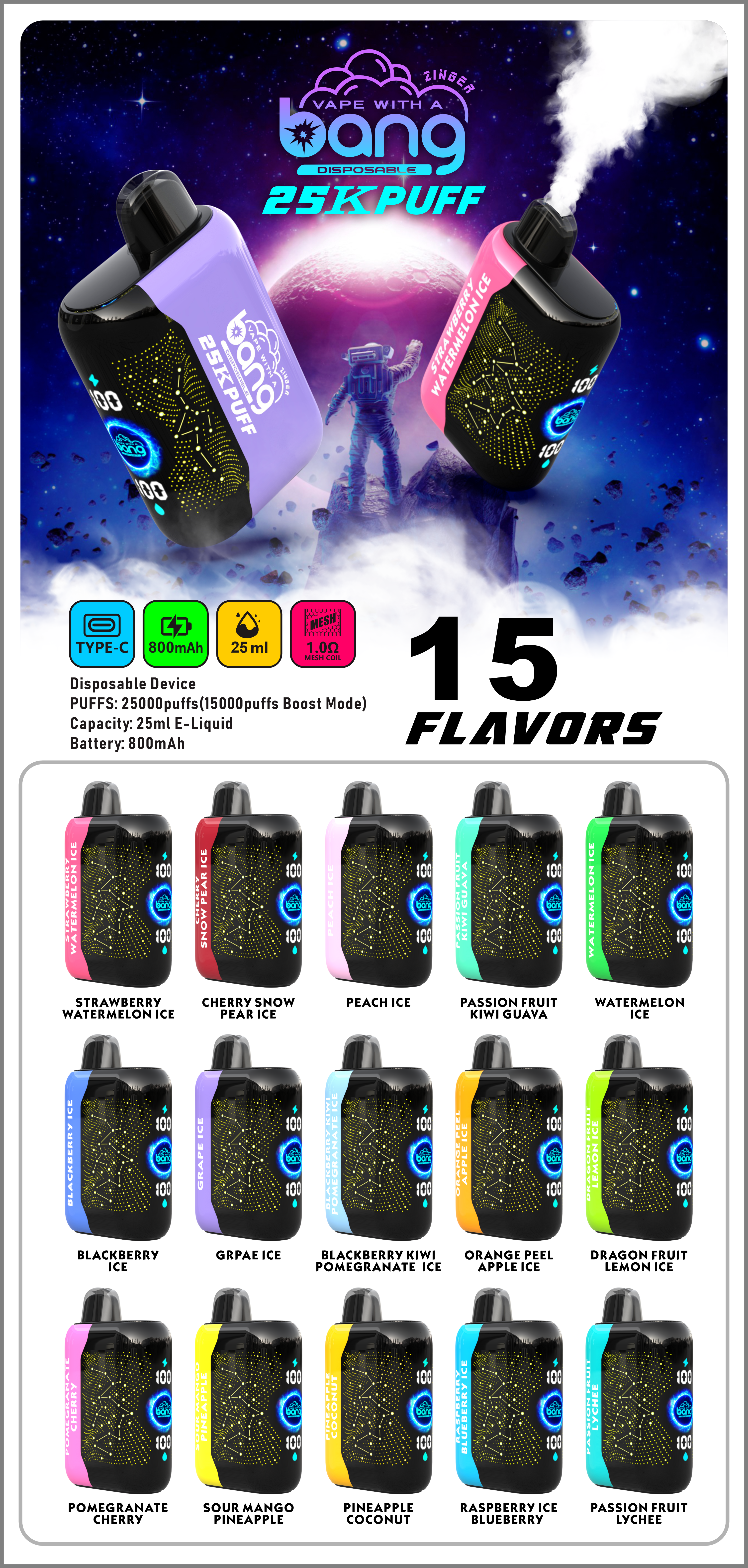 new Bang Starry 25000 Puffs Disposable Vape 15 Flavors