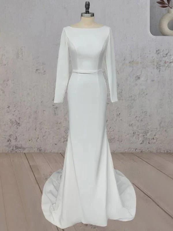 Mermaid Scoop Neck V Back Satin Wedding Dress