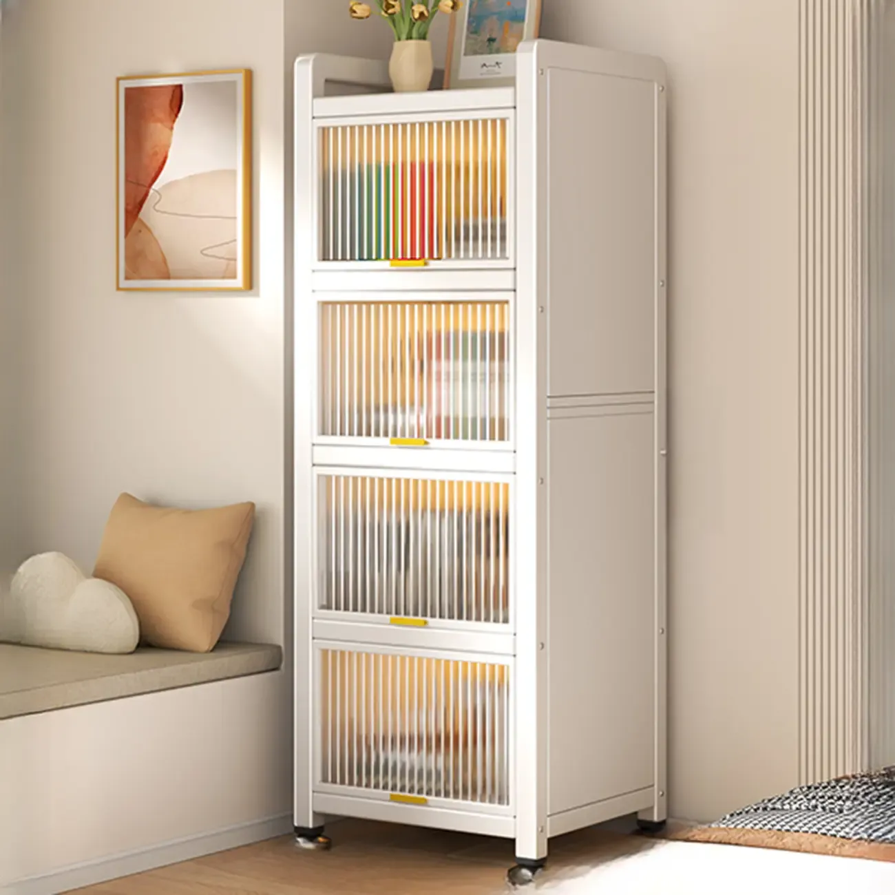 Flip-up Cover Modern Closed Back Metal 5-Shelf Bookcase
