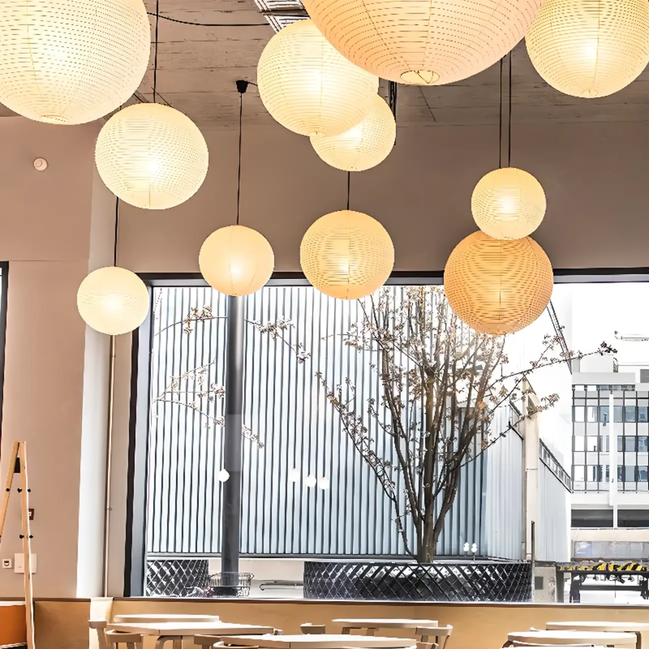 Modern White Globe Paper Adjustable Pendant Light for Dining