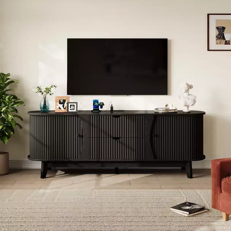 TV Stand Entertainment Center with Storage, 2 Doors & 2 Drawers, Media Console Table for TVs up to 70 Inches