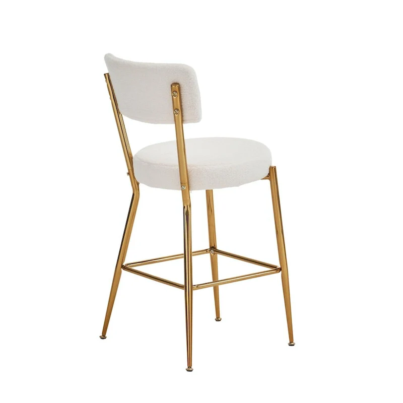 Beige/Black/Gold Bar Stools, Teddy Fabric, Metal Base, Set of 4