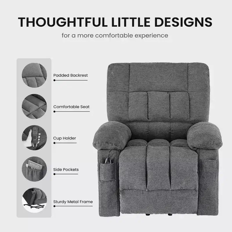 Zeus & Ruta Manual Adjustable Recliner Chair with Breathable Fabric , Side Pockets & High Backrest