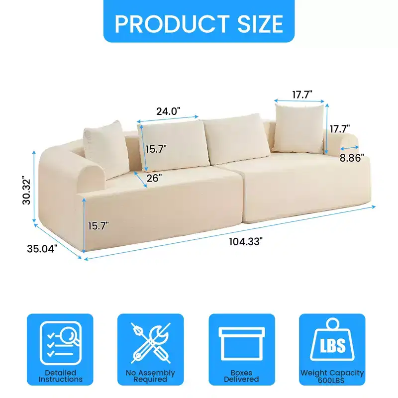 104 Curved Modular Sectional Sofa in Chenille Fabric Modern Minimalist Design Compressed No Assembly Required