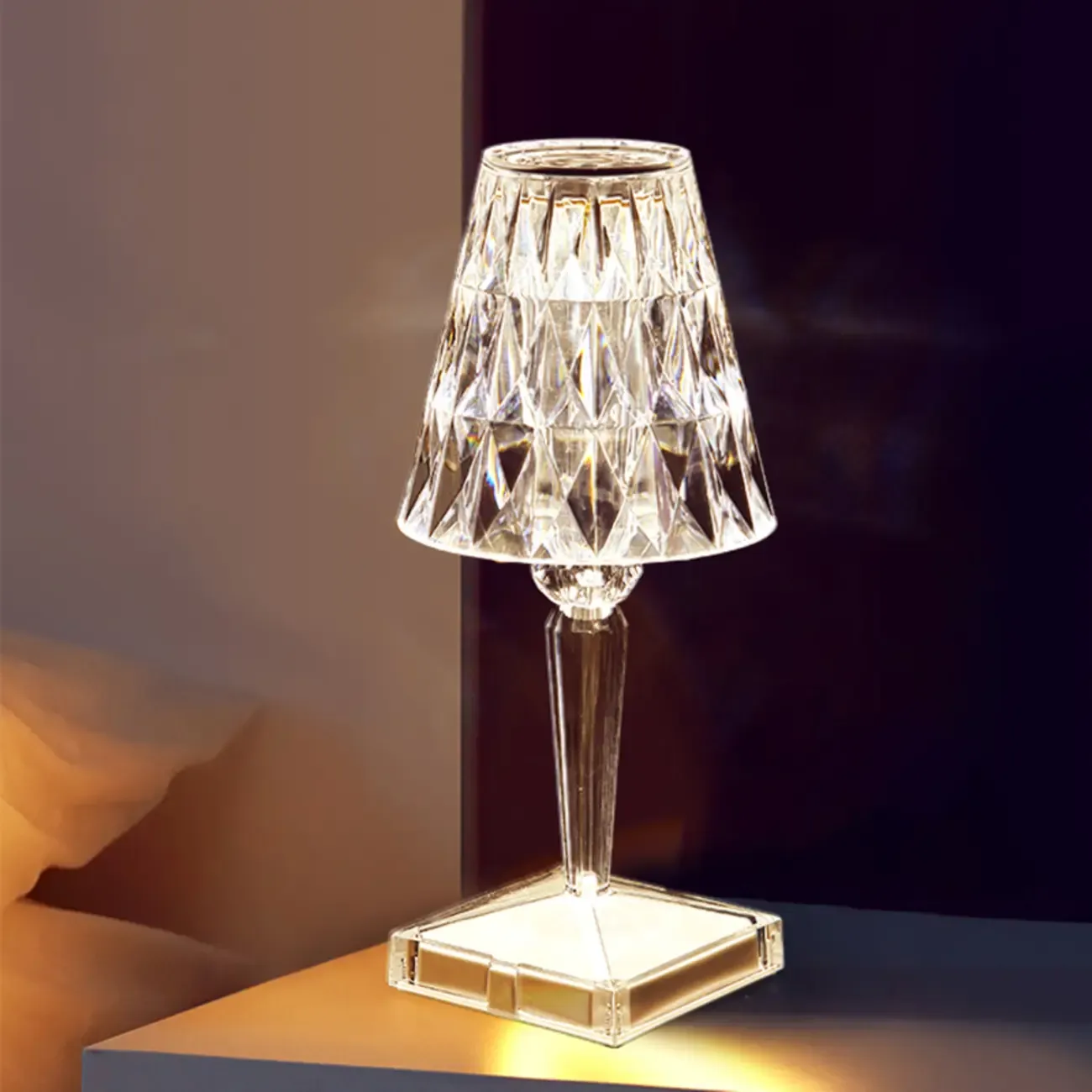 Glamorous Rechargeable Acrylic Table Lamp for Bedroom