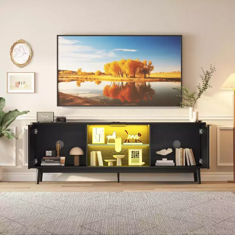 65'' TV Stand, Entertainment Center with Storage and Adjustable Shelf, TV Console for Living Room, Modern Media Console