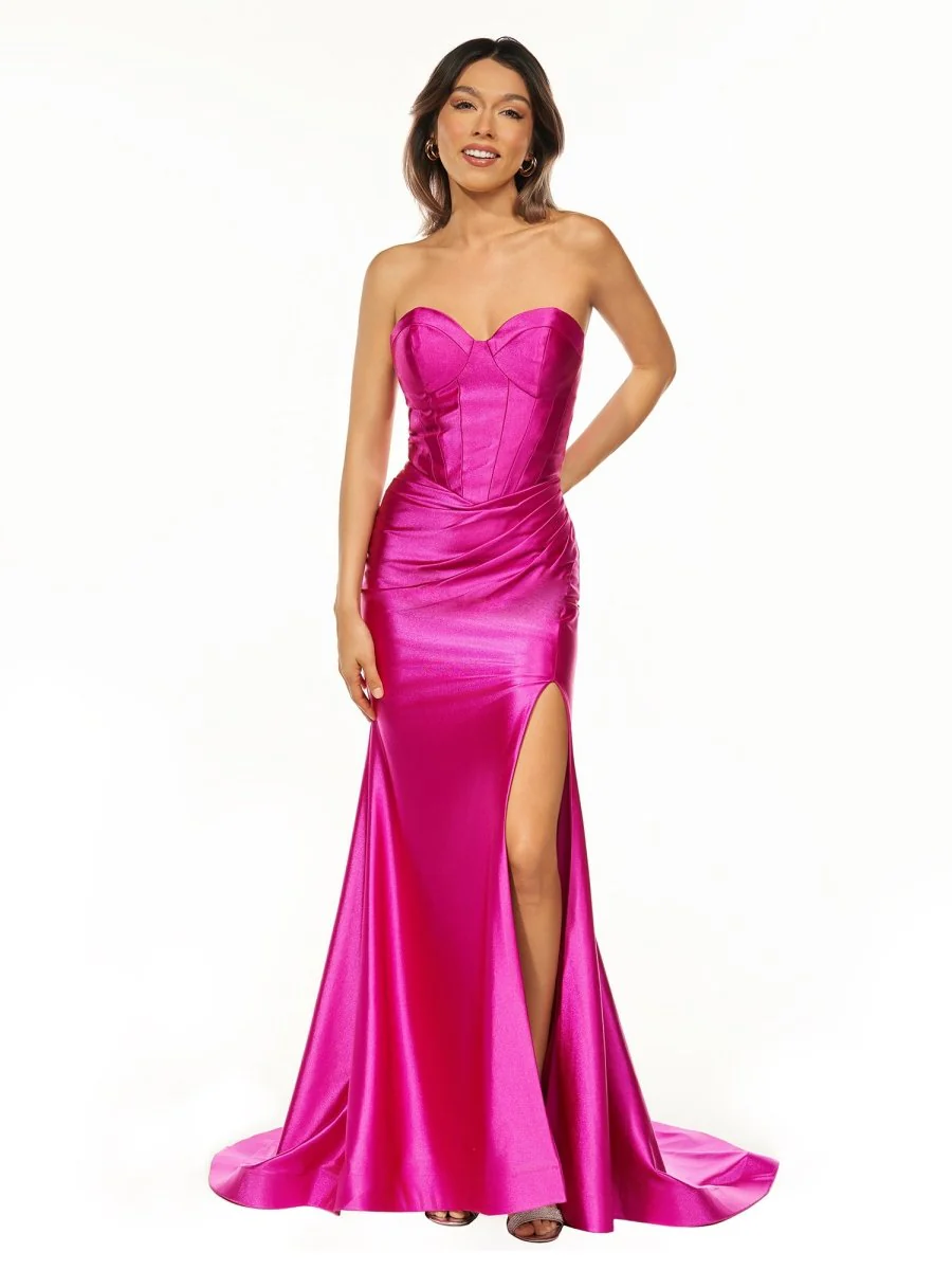 Sweetheart Fuchsia Pleated Mermaid Long Prom Dress