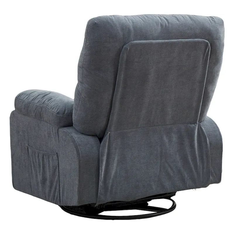 360 Swivel Manual Recliner Single Sofa Chair Fabric Lounge Chair with Pull Out Footrest and Side Pockets