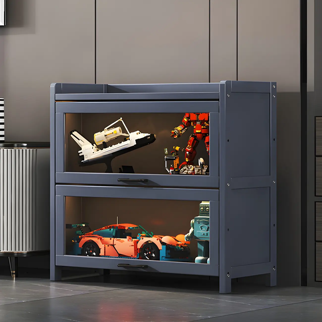 Living Room Modern Gray Bamboo Display Cabinet